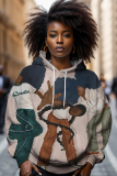 Brown Casual Figure Print Long Sleeve Fall Winter Hooded Sweatshirt