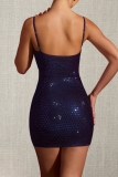 Red Hot Drill Hollow Out Backless Spaghetti Strap Formal Evening Party Prom Shimmer Bodycon Mini Dresses