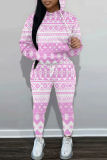 Blue Graphics Print Hooded Long Sleeve Sweatshirt And Skinny Pants Casual Two Pieces Jogger Sets
