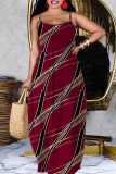 Red Graphics Print Sleeveless Backless Spaghetti Strap Floor Length Casual Outing Straight Loose Maxi Slip Dress