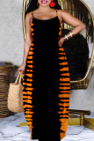 Red Graphics Print Sleeveless Backless Spaghetti Strap Floor Length Casual Outing Straight Loose Maxi Slip Dress