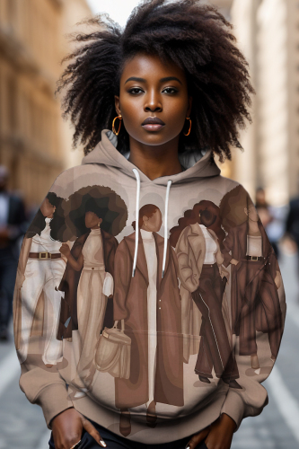Brown Casual Figure Print Long Sleeve Fall Winter Hooded Sweatshirt