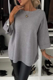White O Neck 3/4 Sleeve Buttons Casual Knitted Sweater Tops