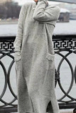 Claret Street O Neck Long Sleeve Floor Length Straight Loose Knitted Sweatshirt Maxi Dresses