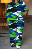 Green Graphics Print Round Neck Long Sleeve Sweatshirt and Sweatpants Plus Size Fall Winter Two Pieces Sweatsuits Sets