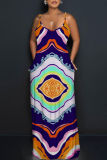 Multicolor Graphics Print Sleeveless Backless Spaghetti Strap Floor Length Casual Outing Straight Loose Floral Maxi Slip Dress