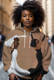 Brown Casual Figure Print Long Sleeve Fall Winter Hooded Sweatshirt