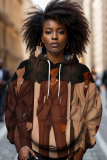 Brown Casual Figure Print Long Sleeve Fall Winter Hooded Sweatshirt