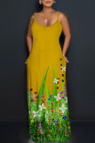 Multicolor Graphics Print Sleeveless Backless Spaghetti Strap Floor Length Casual Outing Straight Loose Floral Maxi Slip Dress