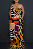 Multicolor Graphics Print Sleeveless Backless Spaghetti Strap Floor Length Casual Outing Straight Loose Floral Maxi Slip Dress