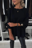 White O Neck 3/4 Sleeve Buttons Casual Knitted Sweater Tops