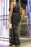 Black Beading Hot Drill Half A Turtleneck Sleeveless Formal Evening Party Prom Bodycon Maxi Dresses