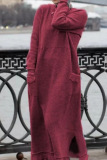 Claret Street O Neck Long Sleeve Floor Length Straight Loose Knitted Sweatshirt Maxi Dresses