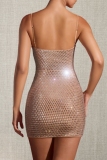 Red Hot Drill Hollow Out Backless Spaghetti Strap Formal Evening Party Prom Shimmer Bodycon Mini Dresses