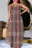 Red Graphics Print Sleeveless Backless Spaghetti Strap Floor Length Casual Outing Straight Loose Maxi Slip Dress