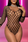 Red Hollow Out See-Through Backless Mesh Lingerie One Piece Bodysuit