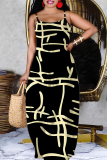 Red Graphics Print Sleeveless Backless Spaghetti Strap Floor Length Casual Outing Straight Loose Maxi Slip Dress