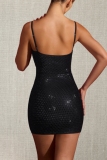 Red Hot Drill Hollow Out Backless Spaghetti Strap Formal Evening Party Prom Shimmer Bodycon Mini Dresses