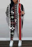 Blue Graphics Print Hooded Long Sleeve Sweatshirt And Skinny Pants Casual Two Pieces Jogger Sets