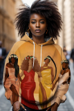 Brown Casual Figure Print Long Sleeve Fall Winter Hooded Sweatshirt