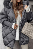 Grey Casual Paisley Zipper Hooded Fall Winter Cotton Jackets