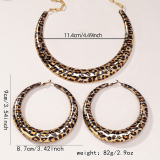 Leopard Print Hollowed Out Earrings Bohemian Necklace Set