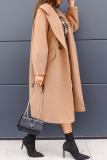 Off White Turndown Collar Long Sleeve Buttons Casual Longline Woolen Coat