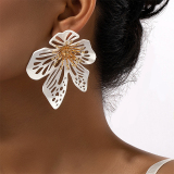 Gold-Toned Filigree Floral Leaf Hollow Out Earrings
