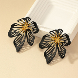 Gold-Toned Filigree Floral Leaf Hollow Out Earrings