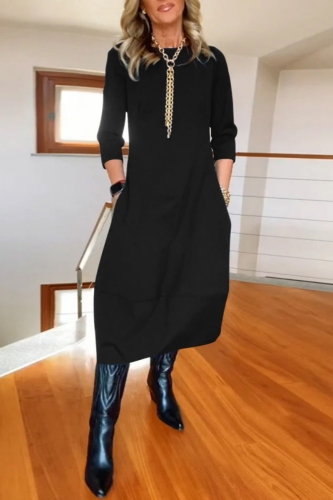 Brown O Neck Long Sleeve Long Casual Outing Maxi Dresses