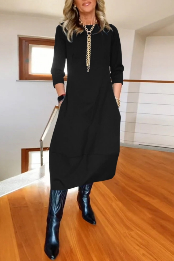 Brown O Neck Long Sleeve Long Casual Outing Maxi Dresses