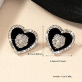 Black Gold Rhinestone Halo Round Stud Rhinestone Decor Earrings