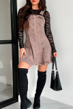 Black Sleeveless Square Neck Distressed Buttons Casual Loose Strappy Denim Vest Mini Dresses