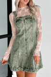 Black Sleeveless Square Neck Distressed Buttons Casual Loose Strappy Denim Vest Mini Dresses