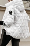 White Zipper Long Sleeve Hooded Casual Fall Winter Metallic Puffer Jacket