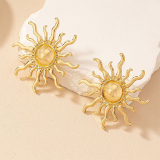 Gold-Toned Sunburst Design Stud Irregular Earrings
