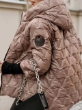 White Zipper Long Sleeve Hooded Casual Fall Winter Metallic Puffer Jacket