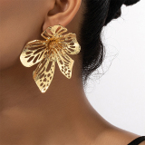 Gold-Toned Filigree Floral Leaf Hollow Out Earrings