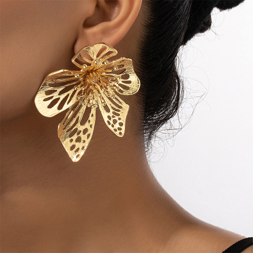Gold-Toned Filigree Floral Leaf Hollow Out Earrings