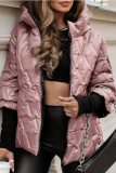 White Zipper Long Sleeve Hooded Casual Fall Winter Metallic Puffer Jacket