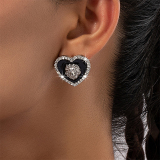 Black Gold Rhinestone Halo Round Stud Rhinestone Decor Earrings