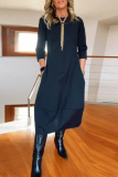 Brown O Neck Long Sleeve Long Casual Outing Maxi Dresses
