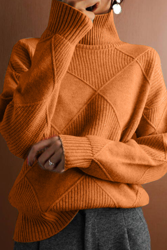 Off White Turtleneck Long Sleeve Casual Knitted Sweater Tops
