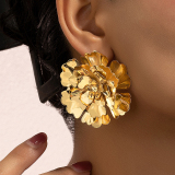 Gold-Toned Textured Flower Shape Earrings