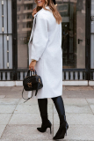 Off White Turndown Collar Long Sleeve Buttons Casual Longline Woolen Coat