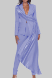 Elegant Solid Patchwork Buttons Turn-back Collar Long Sleeve Two Pieces