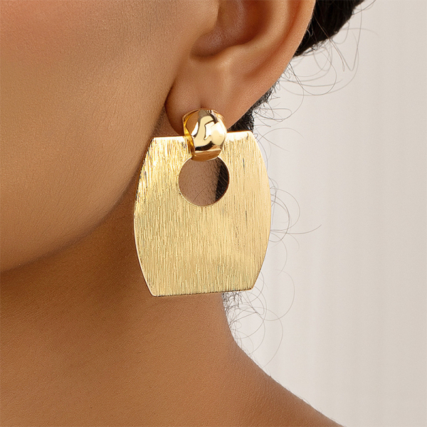 Gold-Toned Geometric Square Hollow Out Earrings