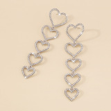 White Heart Pattern Hollow Out Rhinestone Decor Tassel Earrings