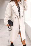 Off White Turndown Collar Long Sleeve Buttons Casual Longline Woolen Coat