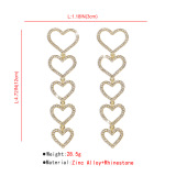 White Heart Pattern Hollow Out Rhinestone Decor Tassel Earrings
